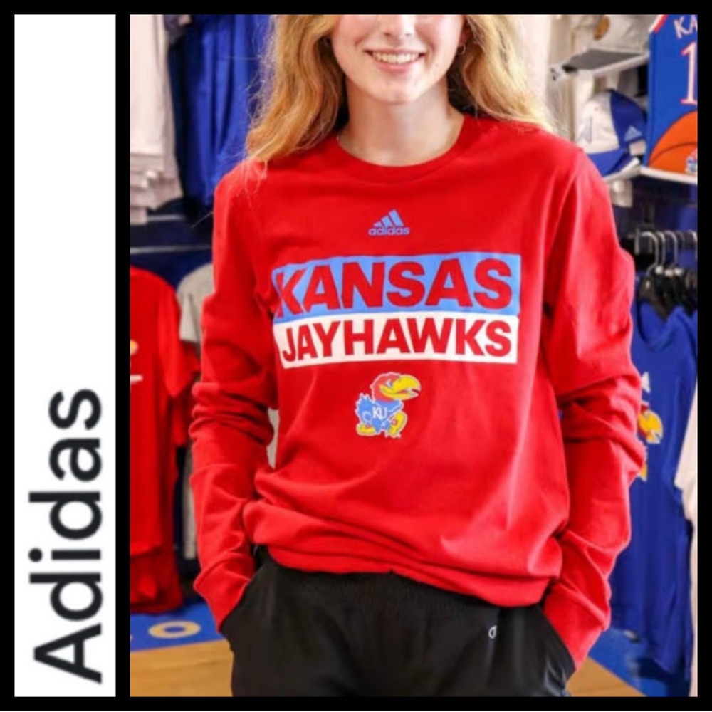 NWT Adidas Kansas Jayhawks Red V-Neck Tee